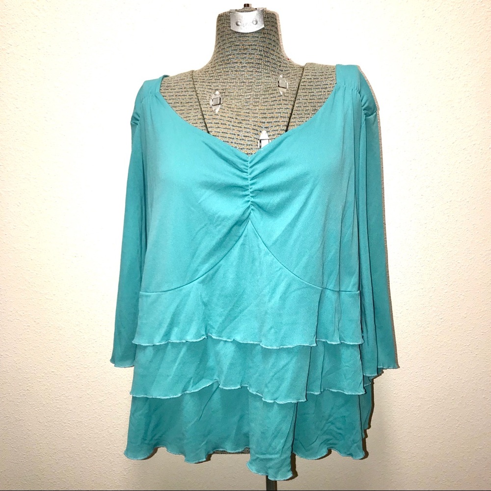 Lane Bryant Teal Layered Ruffle Blouse 26/28